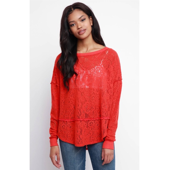 Tops | Free People Orange Lace Pullover 